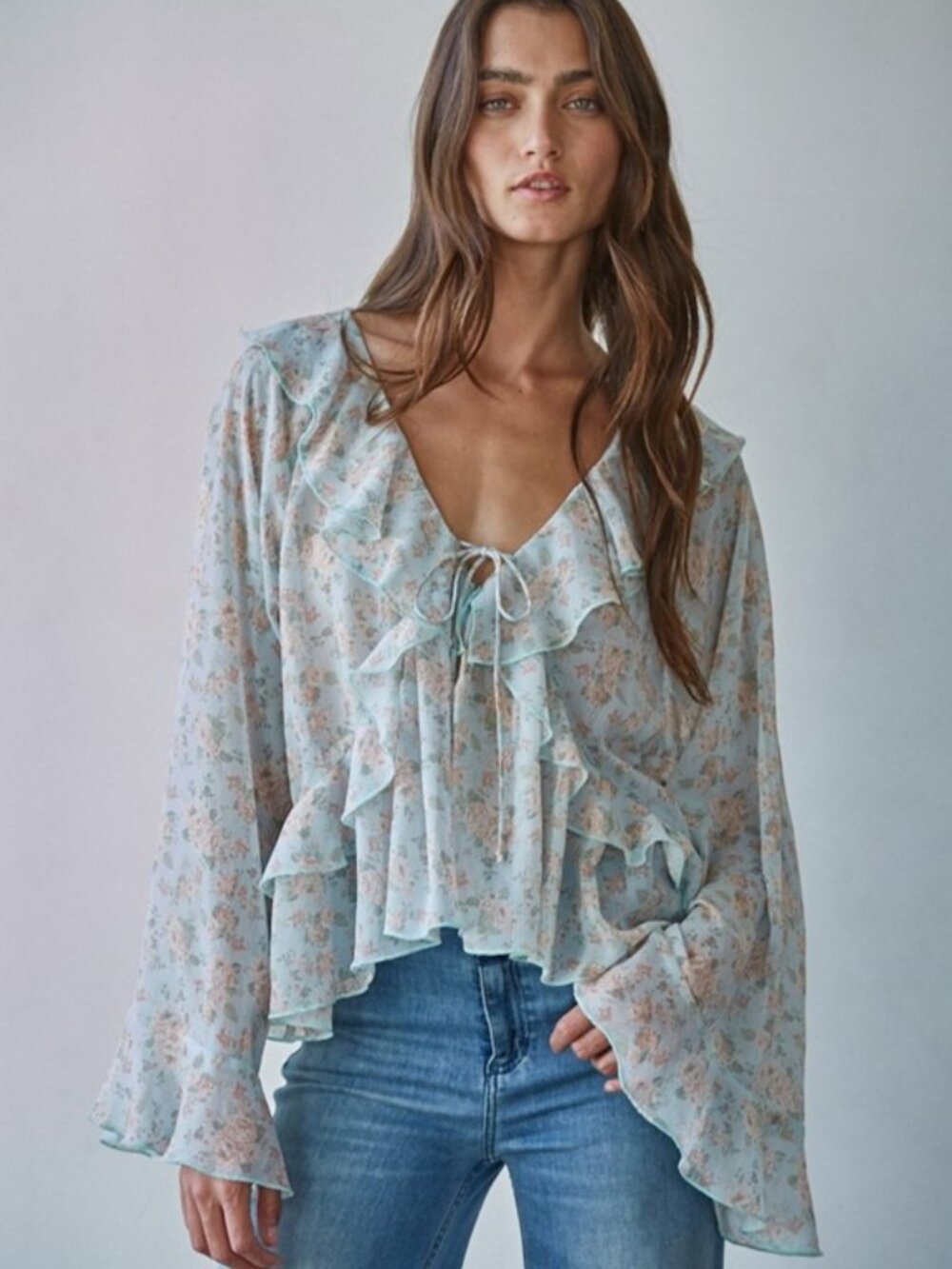 NWT By Together Petalune Ruffle Top in Light Blue (S/M/L)